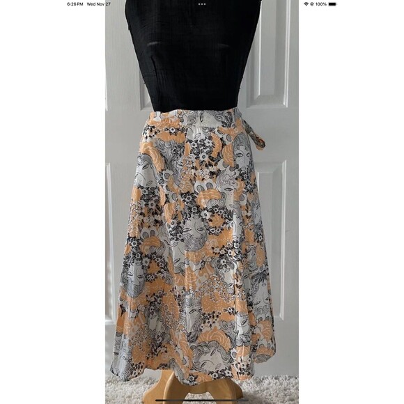 Modcloth Peeking at Perfection Wm’s Sz 16 A-Line Wrap Skirt Floral Peach Orange - Picture 1 of 11
